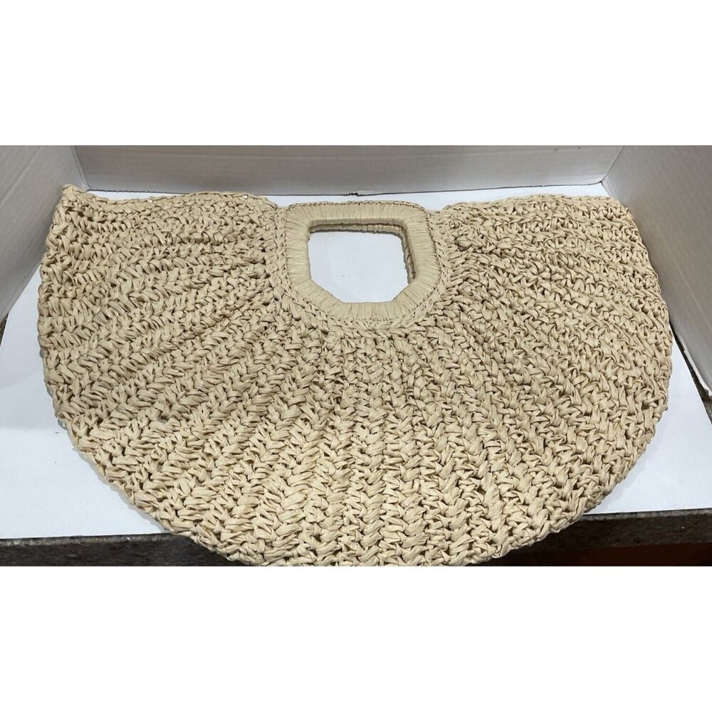 RAMLA Women’s Half-Moon Straw Woven Basket Weave Handbag Clutch 12x17 New